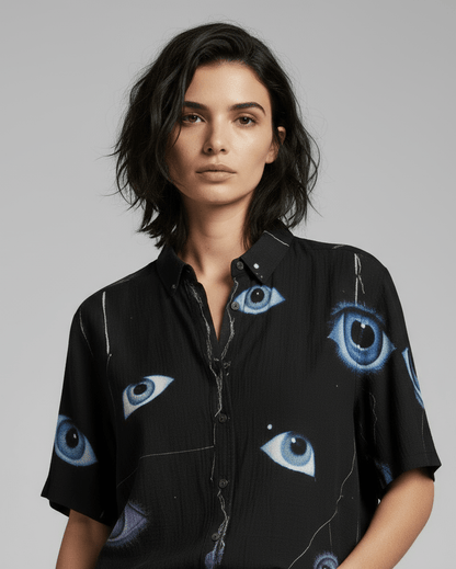 EYES OPEN by Riffhaus - Unisex Breathable Cotton Shirt - Aurora Frozen Riff