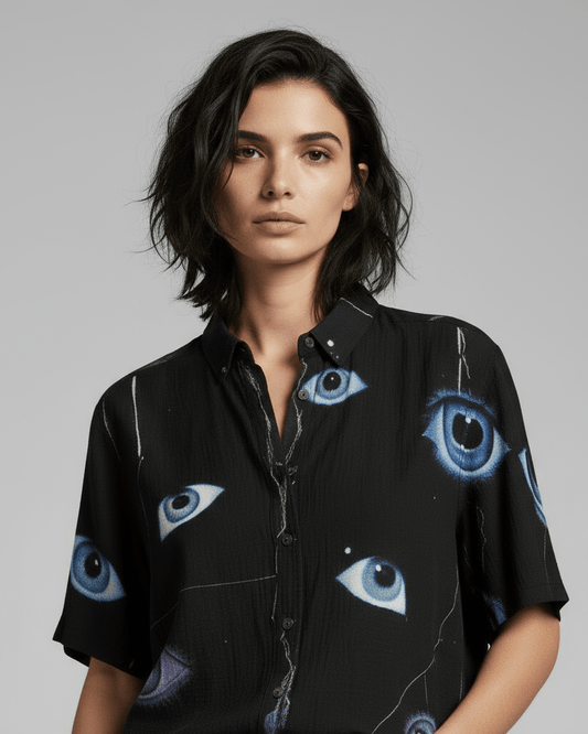 EYES OPEN by Riffhaus - Unisex Breathable Cotton Shirt - Aurora Frozen Riff