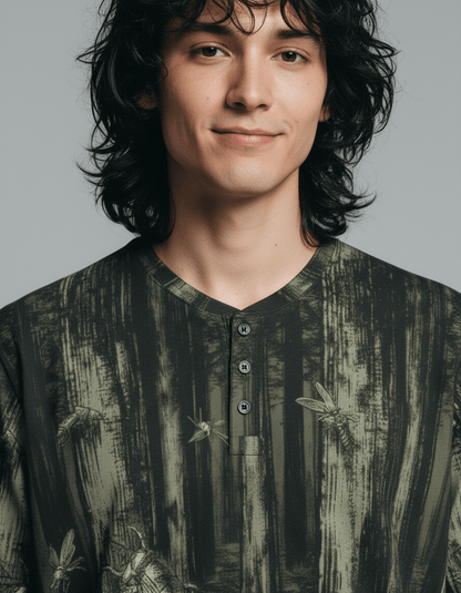 DEEP FOREST by Riffhaus - Sleeve T-shirt w/ Buttons #GARDEN