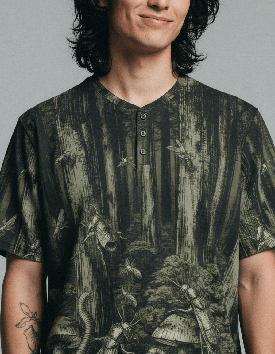 DEEP FOREST by Riffhaus - Sleeve T-shirt w/ Buttons #GARDEN