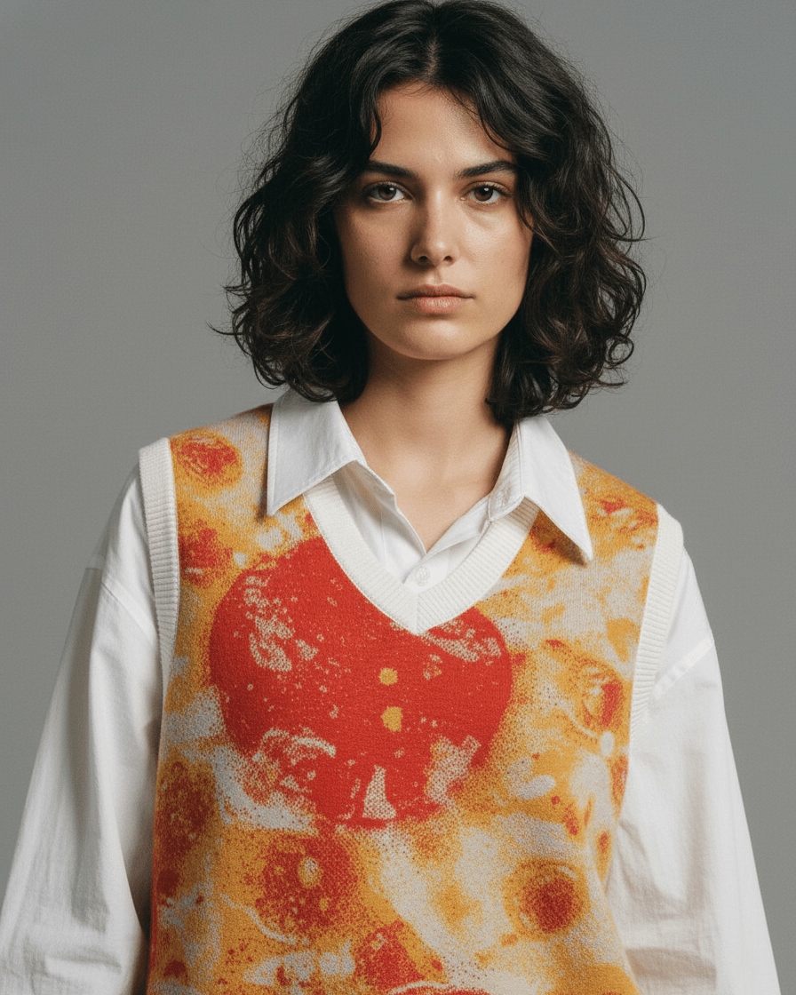 12/4 Bubbling - Knit V-neck vest - Riff on Noga Erez