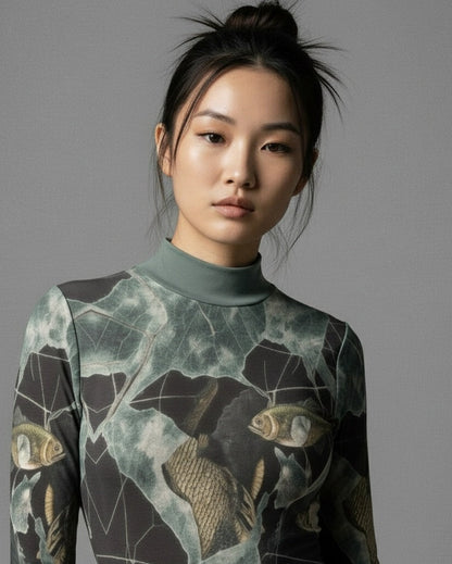 LAST FISH by Riffhaus - Turtleneck Long Sleeve Bodysuits - Aurora Frozen Riff