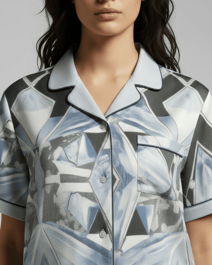 ICE CASTLE by Riffhaus - Women's Imitation Silk Pajama Set With Short Sleeve - Aurora Frozen Riff