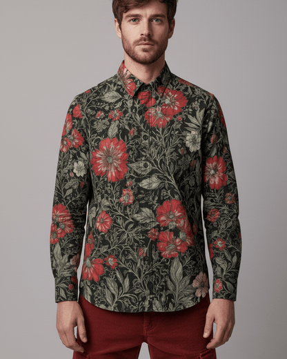 POSSESSION - Men's Casual Lapel Long Cotton Sleeve Shirt - Florence + The Machine Riff