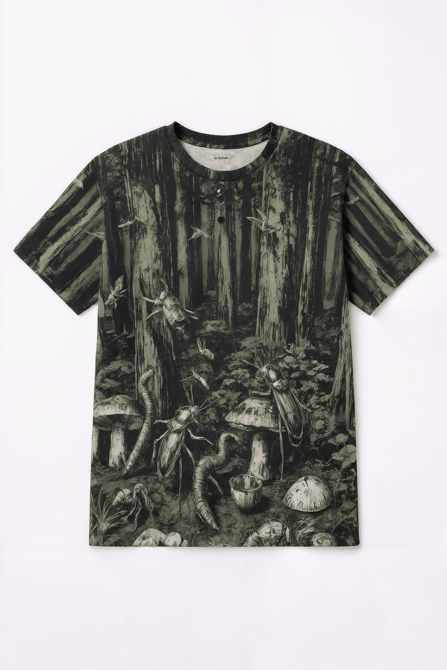 DEEP FOREST by Riffhaus - Men's Short Sleeve T-shirt With Button Closure - Sofia Isella Riff
