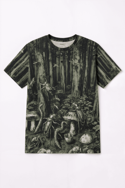 DEEP FOREST by Riffhaus - Men's Short Sleeve T-shirt With Button Closure - Sofia Isella Riff