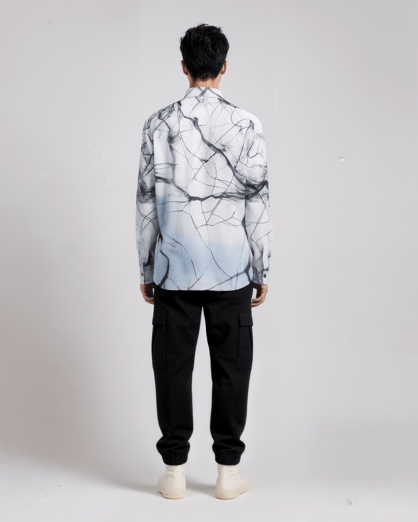 CRACKED by Riffhaus - Men's Lapel Collar Shirt With Concealed Placket - Aurora Frozen Riff