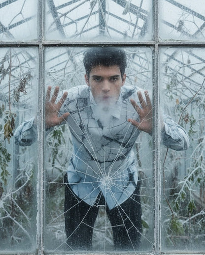 CRACKED by Riffhaus - Men's Lapel Collar Shirt With Concealed Placket - Aurora Frozen Riff