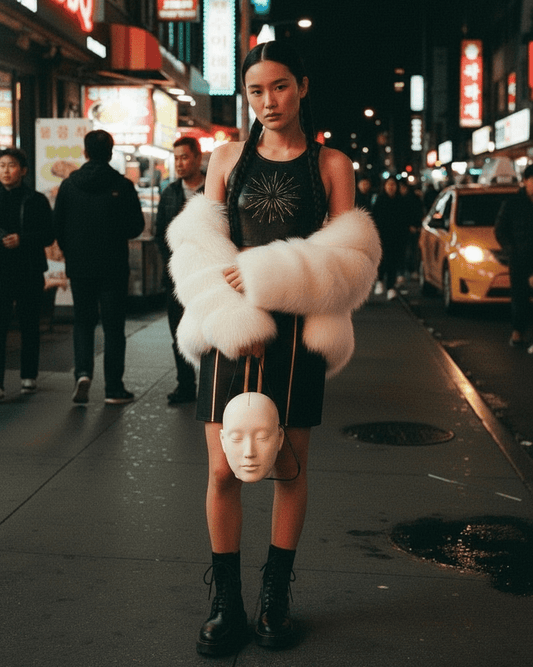 Riff on Golden - Demon Hunters. She is holding the Riffhaus Familiar and wearing crop and skirt set. 