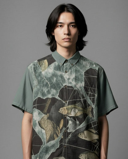 LAST FISH by Riffhaus - Unisex Breathable Cotton Shirt - Frozen Aurora Riff