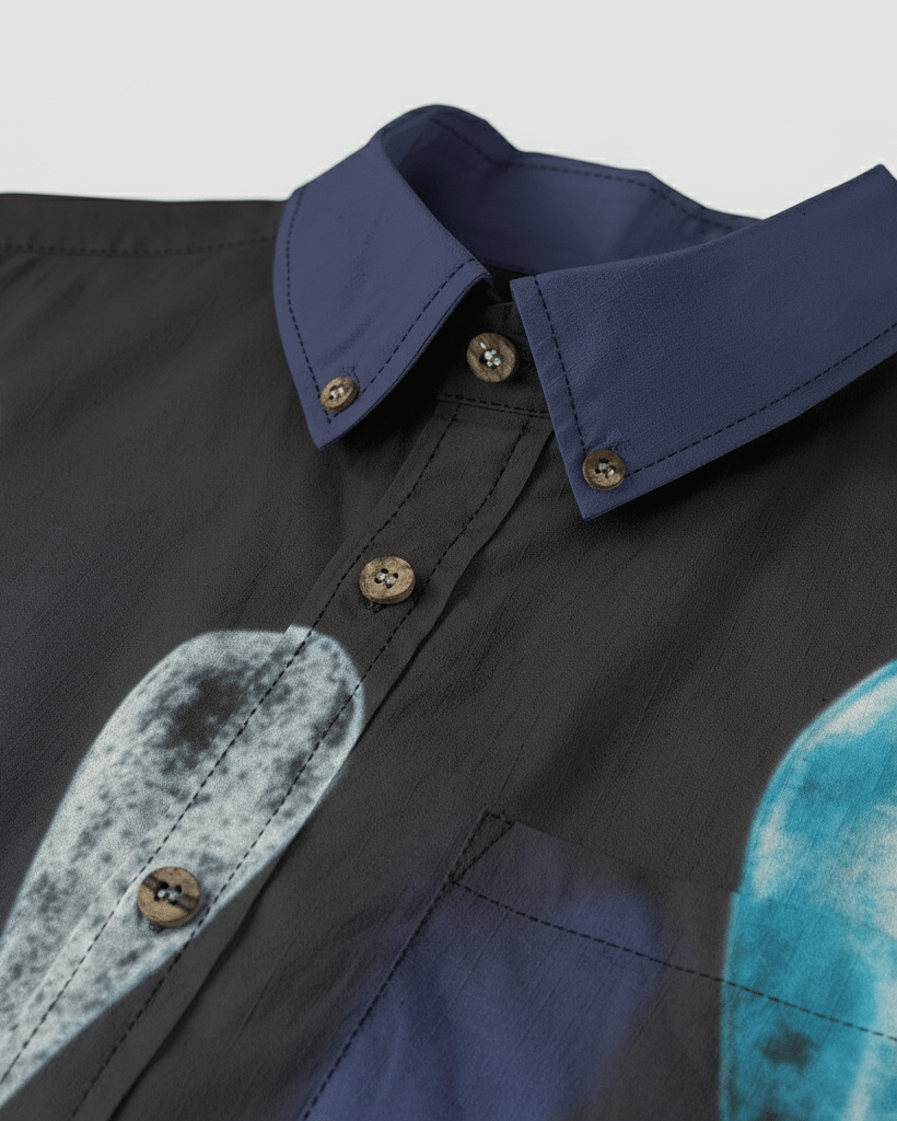 TEARS by Riffhaus - Casual Lapel Long Sleeve Shirt 100% Cotton - Aurora Frozen Riff