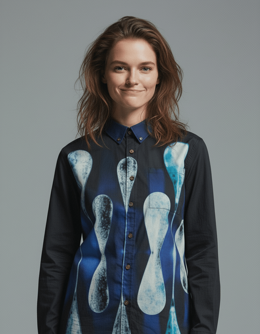 TEARS by Riffhaus - Casual Lapel Long Sleeve Shirt 100% Cotton - Aurora Frozen Riff