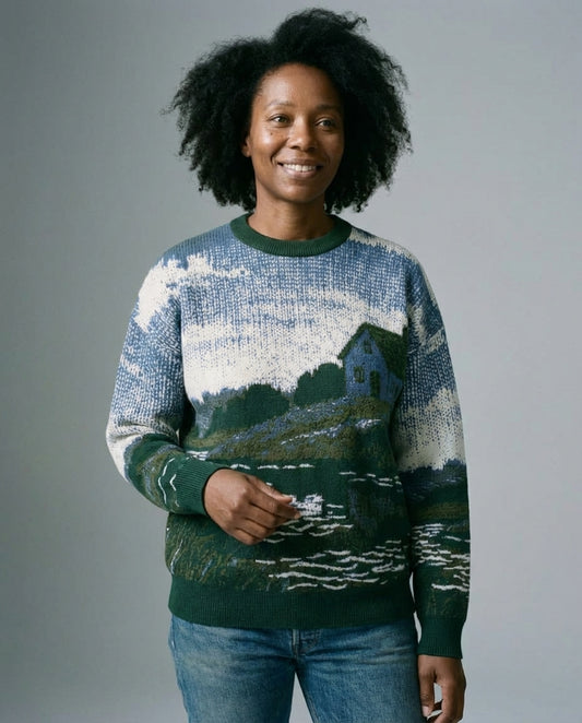 LITTLE HOUSE - Relaxed fit knitted crew neck sweater - Riff on Rachel Chinouriri