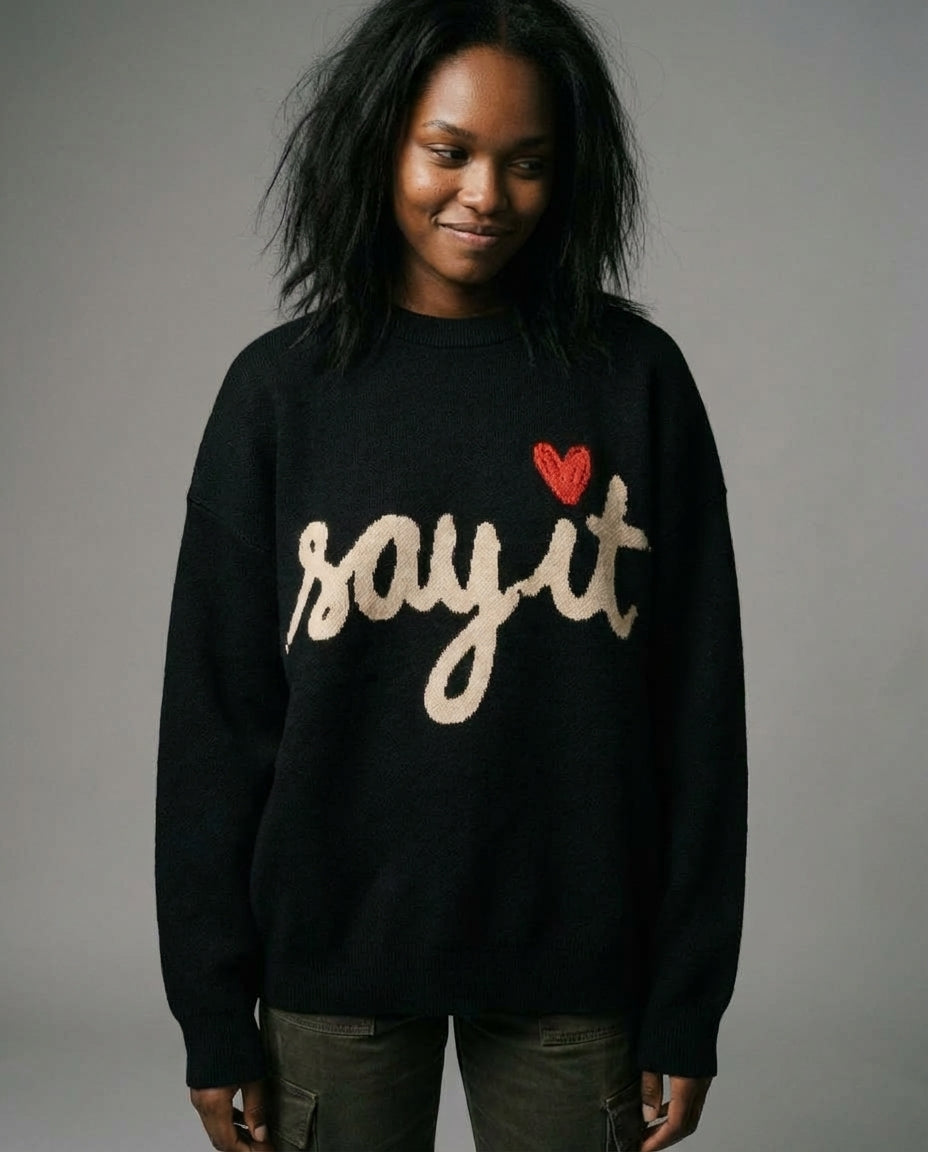 SAY IT - Relaxed fit knitted crew neck sweater - Rachel Chinouriri Riff
