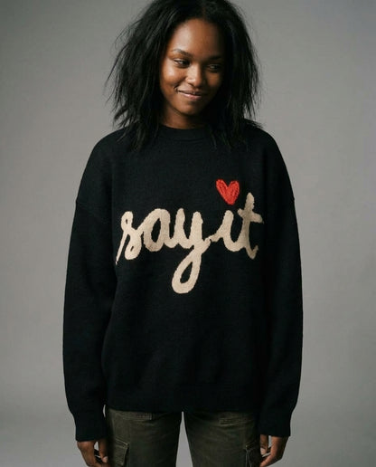 SAY IT - Relaxed fit knitted crew neck sweater - Rachel Chinouriri Riff