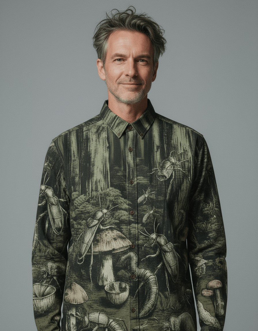 DEEP FOREST - Cotton Men's Casual Lapel Long Sleeve Shirt #GARDEN