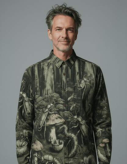 DEEP FOREST - Cotton Men's Casual Lapel Long Sleeve Shirt #GARDEN