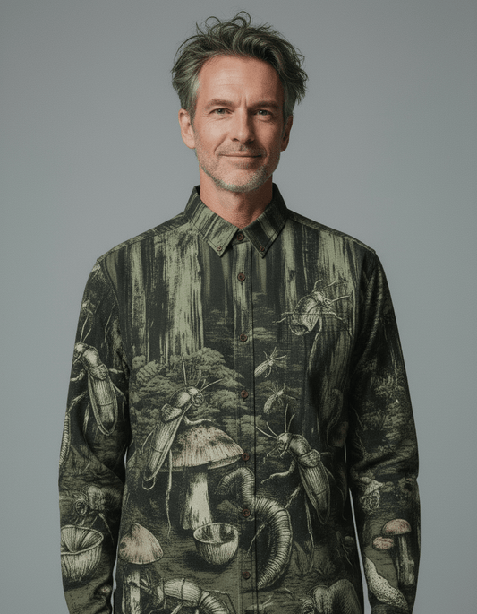 DEEP FOREST - Cotton Men's Casual Lapel Long Sleeve Shirt #GARDEN