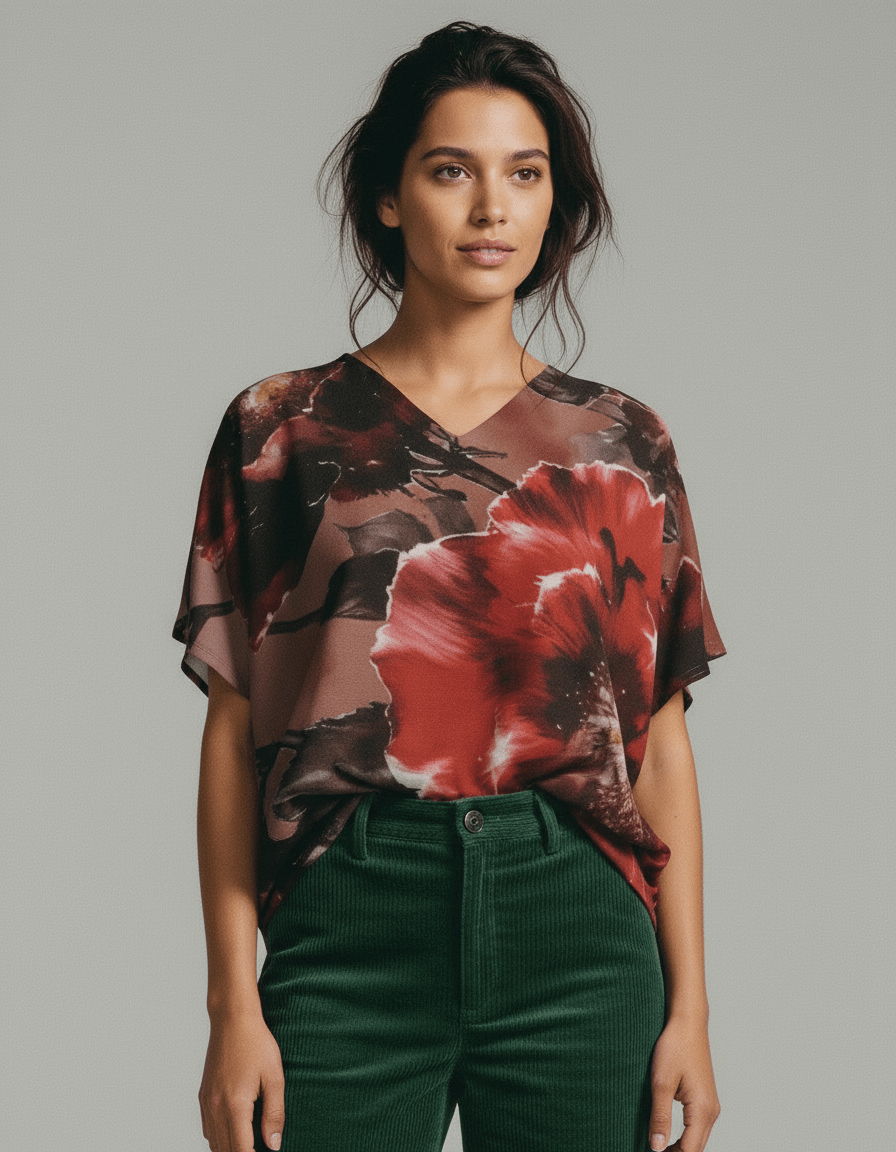 CRIMSON - Women's Bat Sleeves V-Neck - Riff on Florence + The Machine