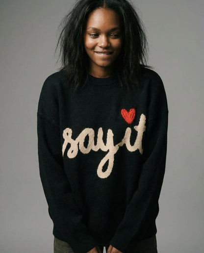 SAY IT - Relaxed fit knitted crew neck sweater - Rachel Chinouriri Riff