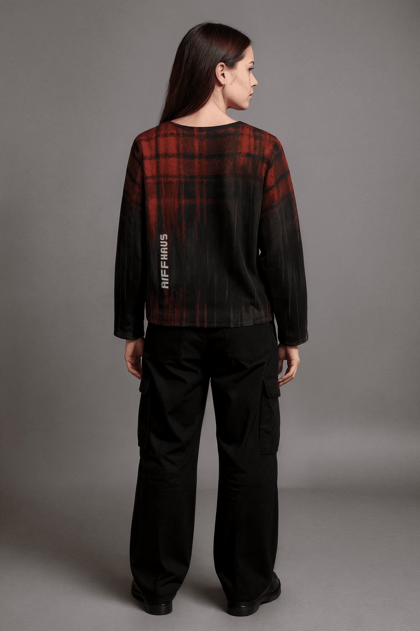 PLAID COLLAPSED RED by Riffhaus – Boat Neckline Heavy Cotton Sweatshirt with Chest Pocket | Unisex Grunge Plaid Streetwear - Sofia Isella Riff