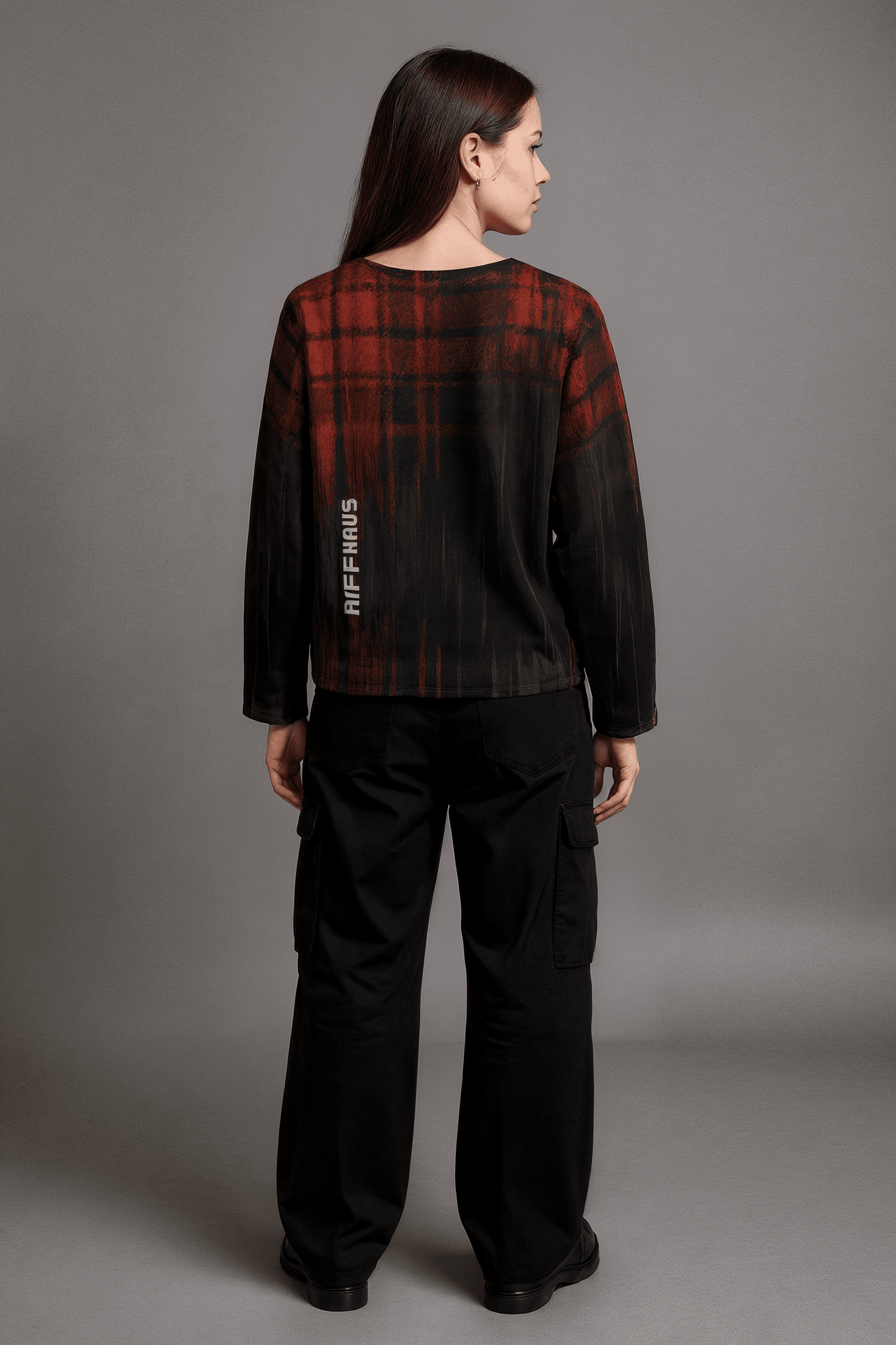 PLAID COLLAPSED RED by Riffhaus – Boat Neckline Heavy Cotton Sweatshirt with Chest Pocket | Unisex Grunge Plaid Streetwear - Sofia Isella Riff