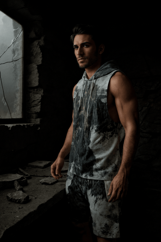 Riffhaus Unisex Men's Sizing 2-Piece Set Hooded Vest+Shorts Athletic – Cliff Japanese Breakfast Melancholy Riff