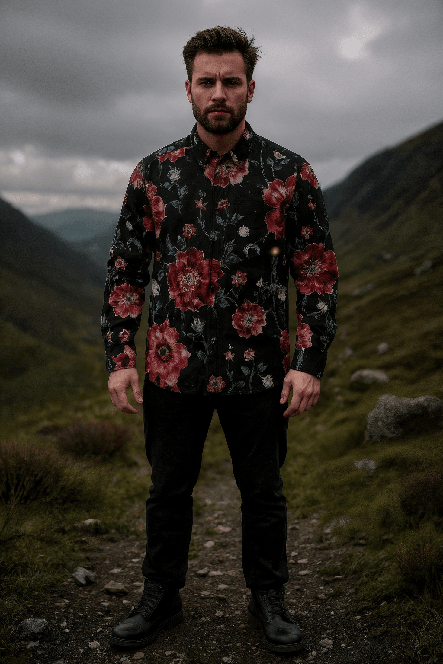 THISTLE by Riffhaus - Men's Casual Lapel Long Sleeve Cotton Shirt - Florence + The Machine Riff